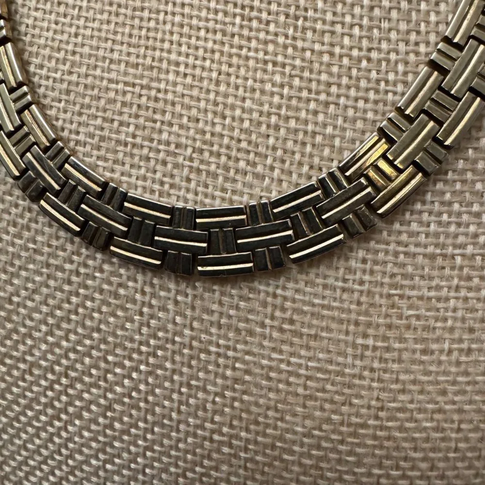 VTG Crown Trifari Necklace DES PAT PEND Silver-Tone Brick Link Choker 40s 50s - Picture 6 of 8